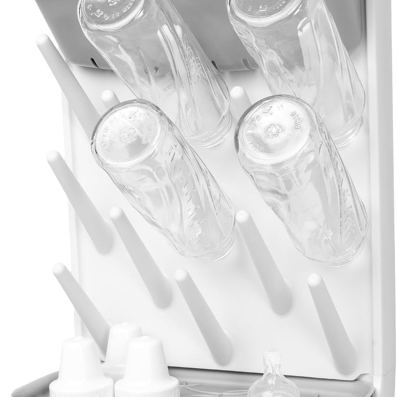 Ubbi Vertical Baby Bottle Drying Rack, Space Saving Countertop Bottle Dryer | 13-Peg Bottle Drying Rack Removable Drain Tray, Baby Organizer for Pump Parts, Pacifiers & Accessories, Dishwasher Safe, Gray