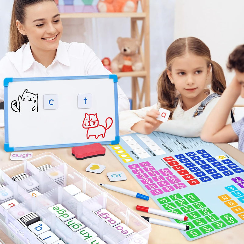 JoyCat 265 Phonics Magnetic Letter Tiles- Hooked on Phonics, ABC Reading Games Set with Word-Building Folder & Storage Case, Letter Sound Alphabet Letters, Preschool Pre k Classroom Materials
