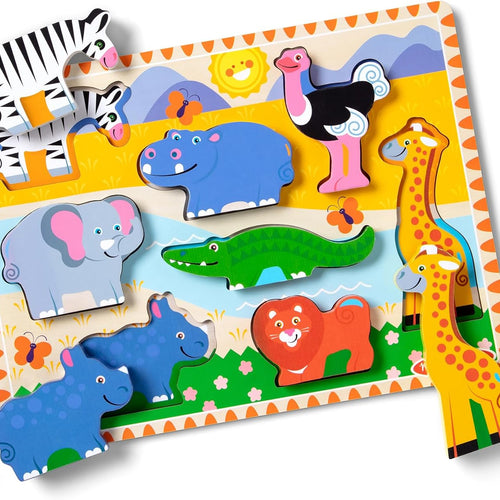 Melissa & Doug Safari Wooden Chunky Puzzle (8 pcs) for Toddlers and Preschoolers, FSC Certified, Ages 2+