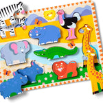 Melissa & Doug Safari Wooden Chunky Puzzle (8 pcs) for Toddlers and Preschoolers, FSC Certified, Ages 2+