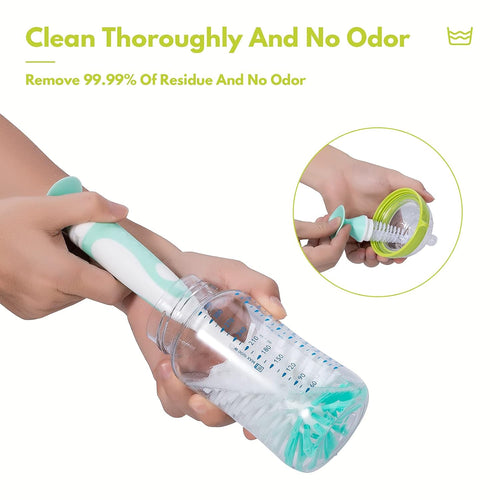 Baby Bottle Brush Kit with Suction Base, Hidden Cleaner & Sponge, Green | Suction baby bottle brush kit with hidden cleaner and sponge heads. Usage fit applies for compact bottles and cups.