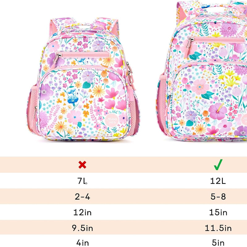 mibasies Kids Backpack for Girls: Girls Backpack 5-8 - Kindergarten Elementary School Bookbag for Girl - Flower Pink