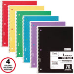 Mead Spiral Notebook, 4 Pack, 1 Subject, Wide Ruled Paper, 7-1/2" x 10-1/2", 70 Sheets per Notebook, Colors Will Vary (930200-ECM25)