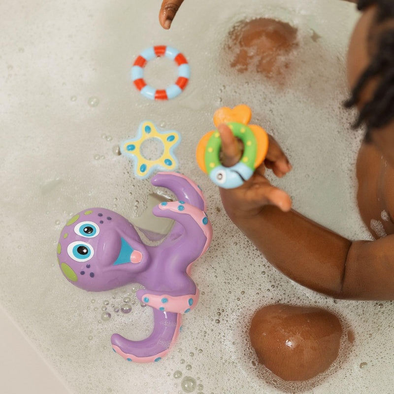 Nuby Floating Octopus with 3 Hoopla Rings - Mold-Free Baby & Toddler Bath Toy
