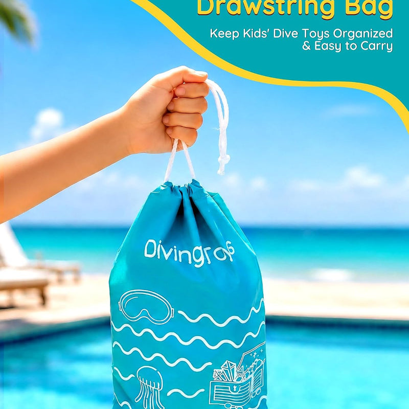20Pcs Summer Pool Diving Swimming Toys for Kids Ages 3-12, Fun Swim Games Sinking Set, Underwater Dive Gifts with Storage Bag Include Torpedo Gems Shark Rings Sea Animals for Boys Girls