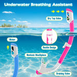 2 Sets Kids Snorkeling Gear for Ages 3-14, Anti-Fog 180° Clear View Dry Top Snorkel Set, Swimming Mask with Nose Cover & Tempered Glass Goggles for Youth Boys Girls Junior