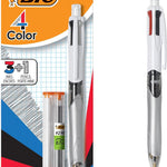 BIC 4-Color 3+1 Retractable Ballpoint Pen with Red, Blue, Black Ink and 0.7 mm Mechanical Pencil, 1-Count in Assorted Ink