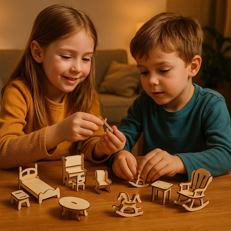 LOVEINUSA 34 PCS DIY Wooden Dollhouse Furniture Set, 1:20 Scale Miniature Room Accessories for Kitchen Living Room Bathroom for DIY Crafts Project