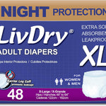 LivDry 2XL Overnight Adult Diapers for Women and Men, XXL Incontinence Underwear, 60”-80" Waist, Disposable Pull-On Briefs, XX-Large, 12 Pack