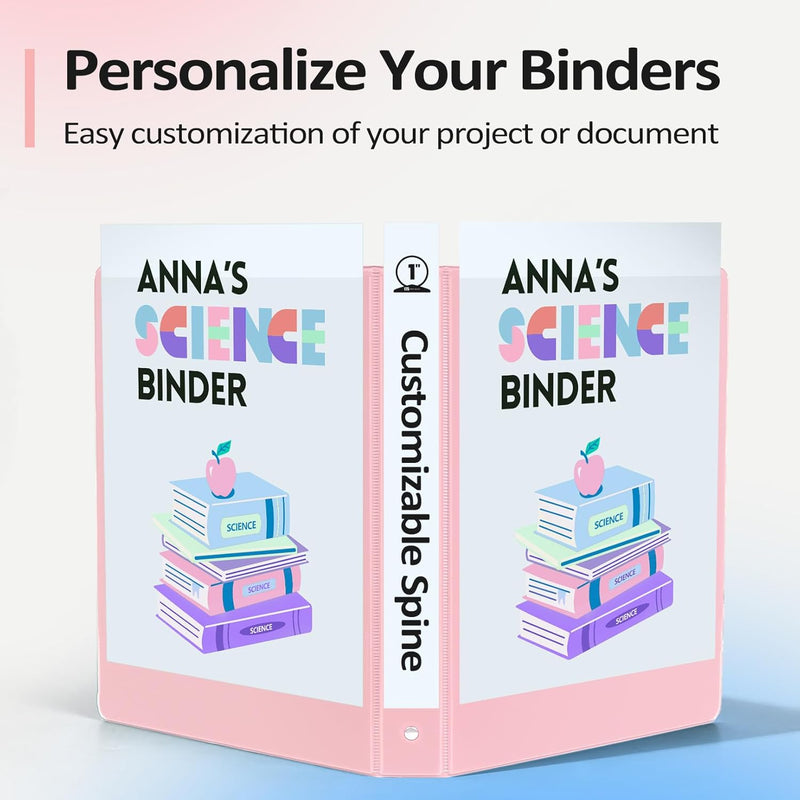 BinderX Extra Durable 3 Ring Binder, Round Rings 1 Inch Binder, Fits 175 Sheets of 8.5x11 Paper, Customizable View Cover with Inside Pockets, Cute 1" Binders, 1 Inch Binders 3 Ring, Pink