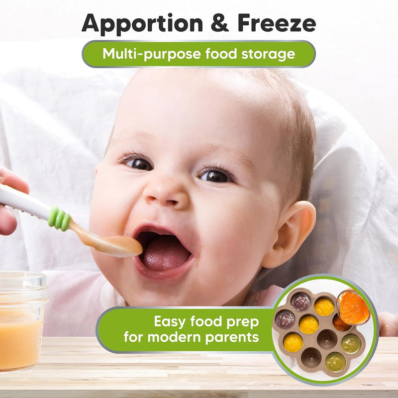 KeaBabies Silicone Food Freezer Trays with Lid, 2oz x 10 Pods (Chai Latte) | Baby Food Storage Containers, Easy Puree Meal Prep, Breast Milk Silicone Freezer Molds, Dishwasher, Microwave Safe, BPA-Free