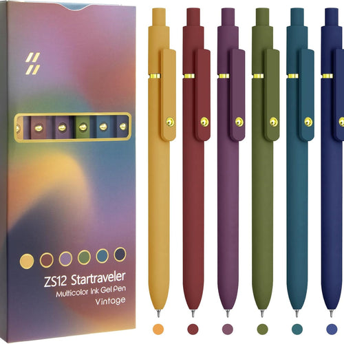 UIXJODO Colorful Pens, 6 Pcs Colored Pens Fine Point Smooth Writing Pen, 0.5mm Colored Ink Gel Pen for Journaling Note Taking Writing, Office School Supplies Gifts for Women (6 Pcs Gold Vintage)