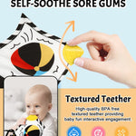 Tummy Time Toys, High Contrast Baby Book with Mirror & Teether for Newborn | Black and White Baby Toys for infant 0-6-12 Months, Visual Stimulation Soft Sensory Books, Baby Boy Girl Shower Gift