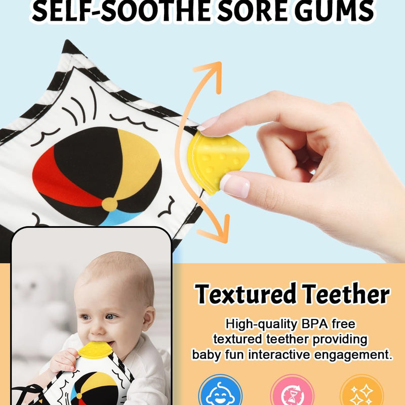 Tummy Time Toys, High Contrast Baby Book with Mirror & Teether for Newborn | Black and White Baby Toys for infant 0-6-12 Months, Visual Stimulation Soft Sensory Books, Baby Boy Girl Shower Gift