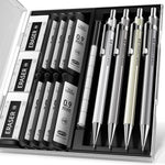 Four Candies 4PCS Metal Mechanical Pencil Set with 0.7mm Medium Point, 480 Leads, 12 Erasers, Fancy Mechanical Pencils Pack with Case for School Writing, Art Drawing & Drafting