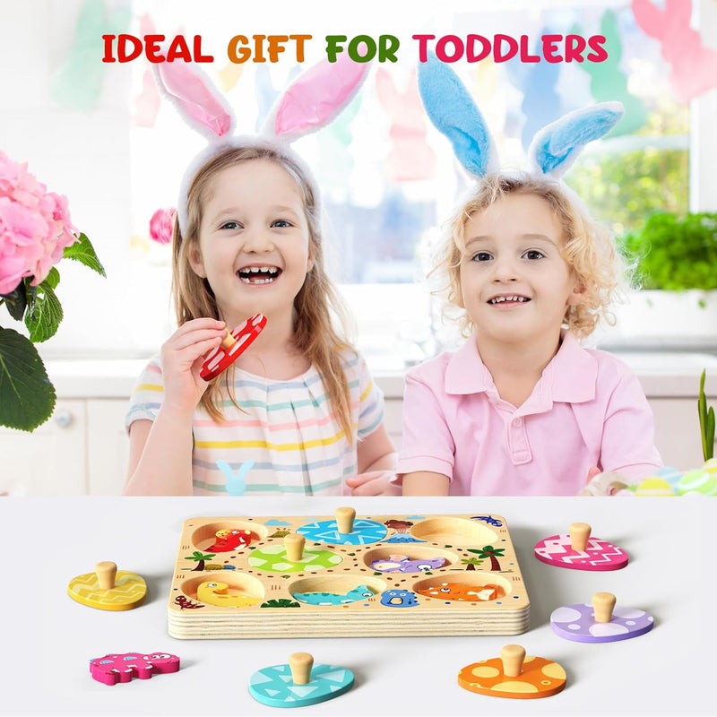 Wooden Dinosaur Matching Egg Puzzle for Preschool Learning Activities and Educational Toys