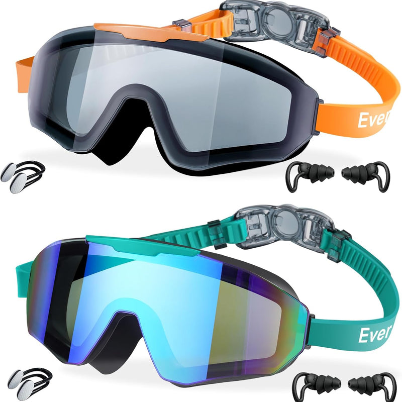 EverSport 2 Pack Kids Swim Goggles Age 8-16 Extra Silicone Layer, Swimming Goggles for kids Teen Youth Children Boys Girls