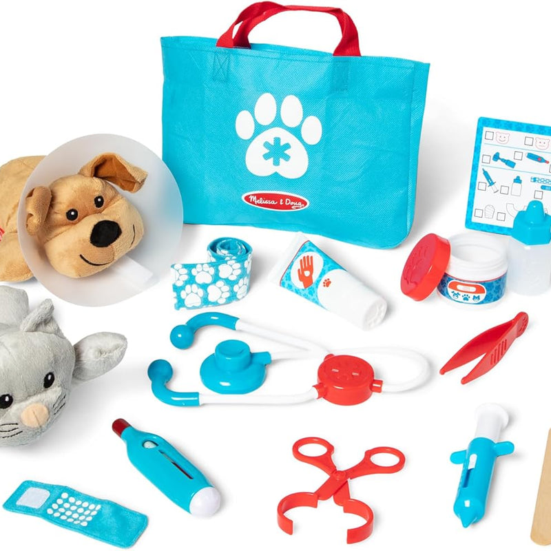 Melissa & Doug Examine and Treat Pet Vet Play Set, 24-Piece Animal Doctor Playset with Dog & Cat Plushies
