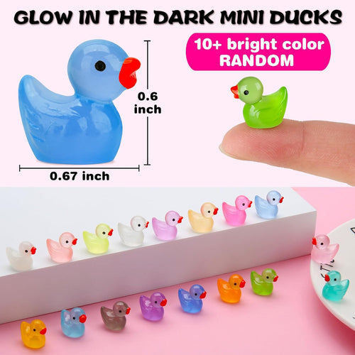 GWAHSA 240pcs Luminous Mini Resin Ducks, Tiny Animals Bulk Glow in The Dark Small Plastic Miniature Ducks Figures for Dollhouse Decor Micro Garden Home Landscape Aquarium Craft Gifts Party Favors Toys