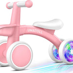 Umatoll Colorful Lighting Baby Balance Bike with Adjustable Seat for 1 Year Old Girl Gifts, First Birthday Gifts