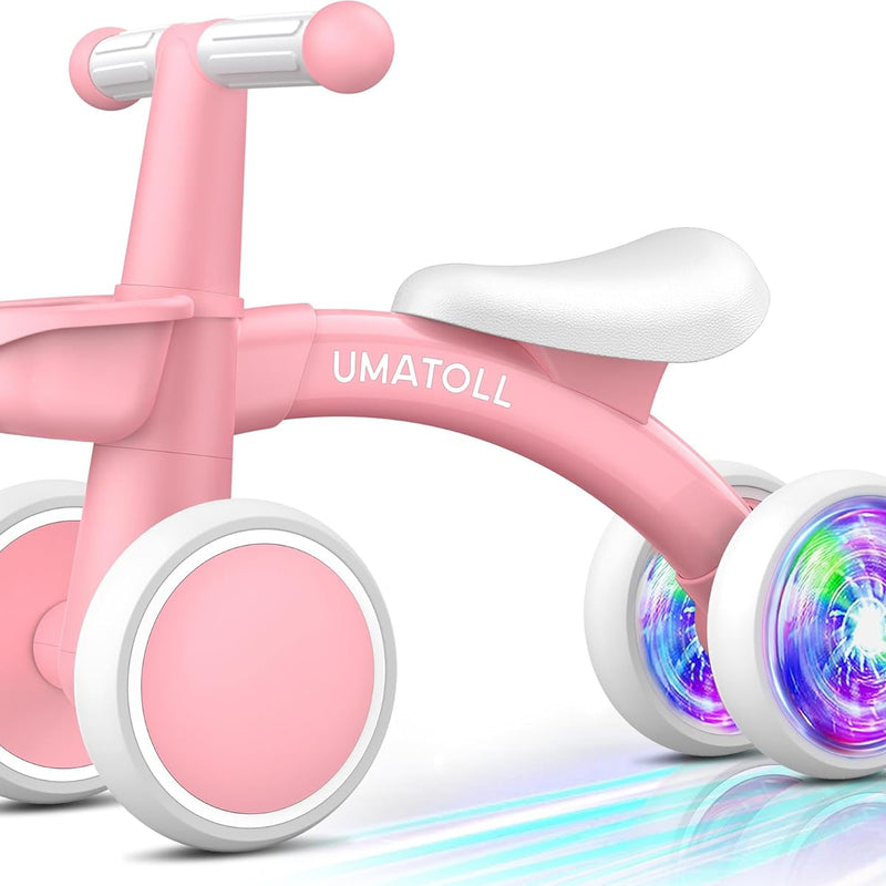 Umatoll Colorful Lighting Baby Balance Bike with Adjustable Seat for 1 Year Old Girl Gifts, First Birthday Gifts