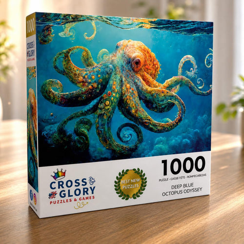 Cross & Glory | Jigsaw Puzzles 1000 Pieces for Adults | Deep Blue Octopus Odyssey | Ocean Octopus Puzzles for Adults | Challenging Brain Teaser Ocean Puzzle | 20 x 27 Inches