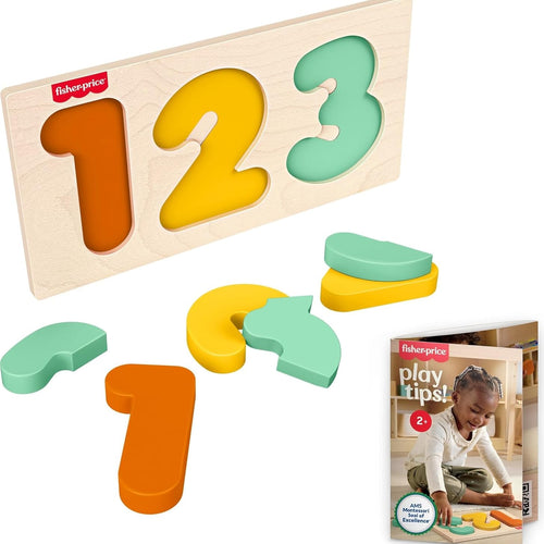 Fisher-Price Wood Montessori Toy 1-2-3 Puzzle, American Montessori Society Seal of Excellence, 6-Piece Wooden Learning Activity & Expert Play Tips for Toddlers & Kids Ages 2+ Years (Amazon Exclusive)