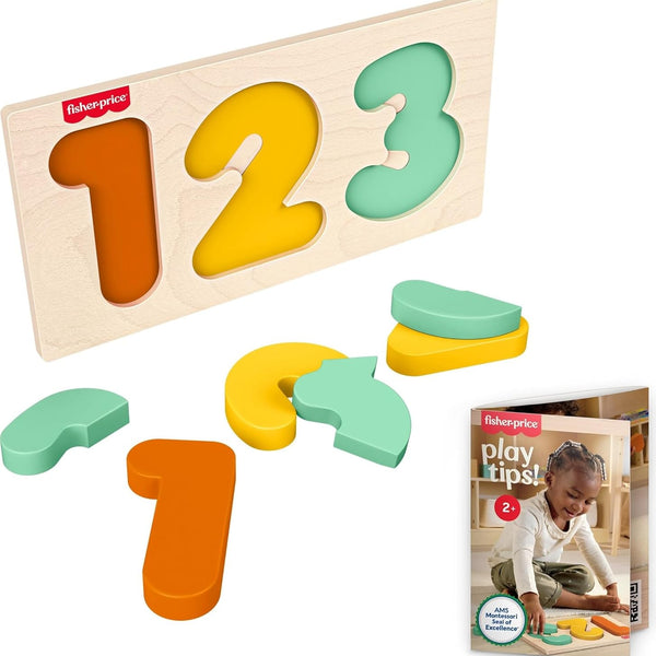 Fisher-Price Wood Montessori Toy 1-2-3 Puzzle, American Montessori Society Seal of Excellence, 6-Piece Wooden Learning Activity & Expert Play Tips for Toddlers & Kids Ages 2+ Years (Amazon Exclusive)