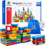 125PCS XL Magnetic Tiles Set with Storage Bag - Magnetic Building Tiles for Kids Ages 3-8, STEM Magnet Construction Toy