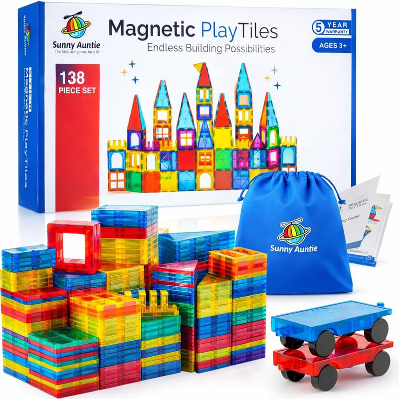 125PCS XL Magnetic Tiles Set with Storage Bag - Magnetic Building Tiles for Kids Ages 3-8, STEM Magnet Construction Toy
