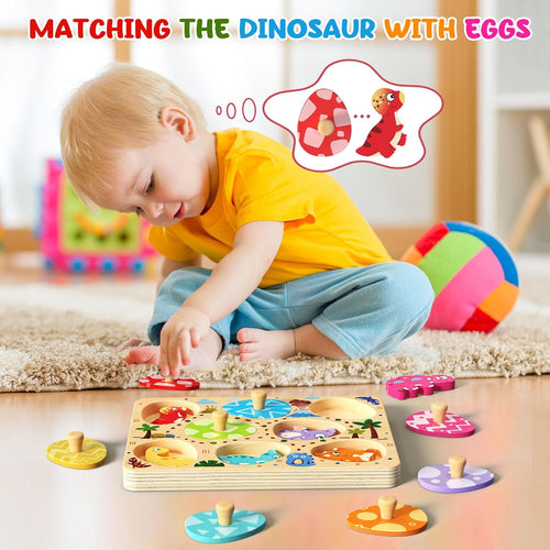 Wooden Dinosaur Matching Egg Puzzle for Preschool Learning Activities and Educational Toys