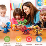 Blue, Red, Yellow, Green Dinosaur Building Kit for Kids, STEM Educational Construction Toy, Ages 3-7