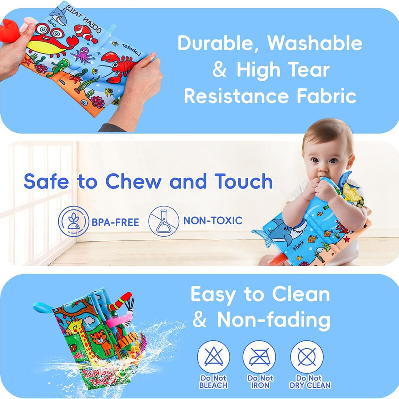 2PCS Baby Books Toys 0-6 Months Infant Tummy Time Sensory Travel Toys | 3 4 5 6 Month Crinkle Touch Feel Busy Soft Book for Babies 0-3-6-12 Month Newborn Essentials Must Haves Boy Girl Shower Gifts