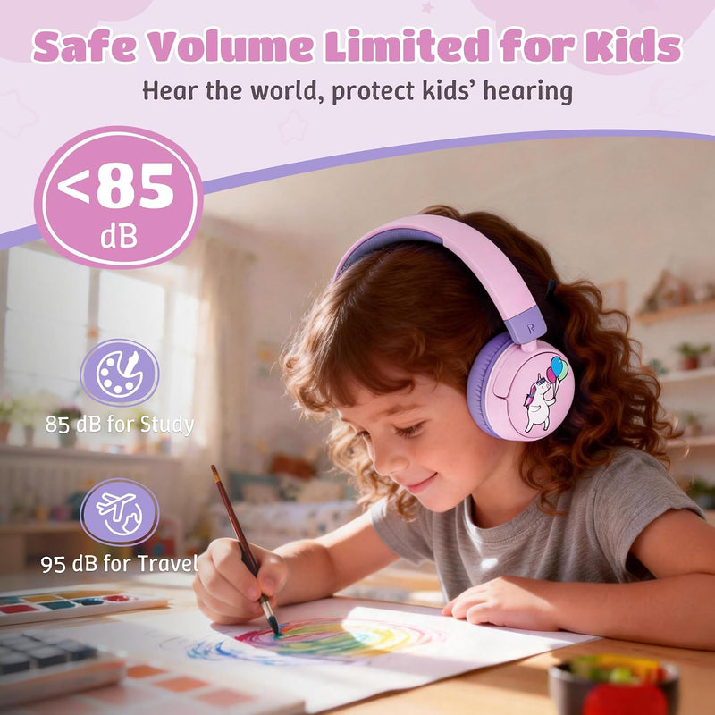 Kids Headphones Bluetooth for Girls, Toddler Headphones Wireless for School | 85/95dB Volume Limited, 50H Playtime, Bluetooth 6.0, Built in Mic, Fast Charging for Tablet, iPad, Cellphone
