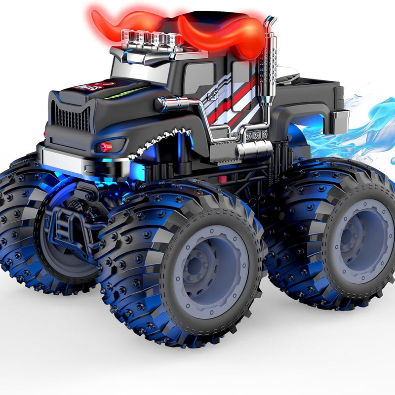 AUUGUU Remote Control Monster Truck with 2.4GHz and Light Spray for Kids 3+ Years Old, All-Terrain RC Car