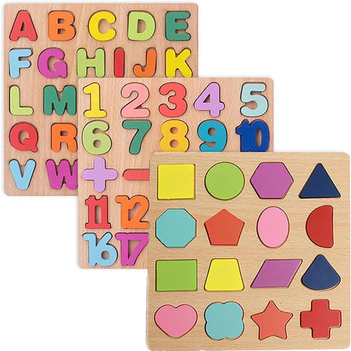 3-Pack Wooden Alphabet Shape Puzzles for Toddlers 3 Years Old Boys & Girls
