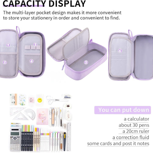 CICIMELON Durable Pen Pencil Case Big Storage Pen Pouch Bag for School Supplies Office College Teen Girls Adults, Purple