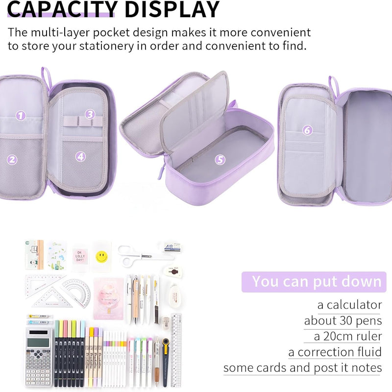 CICIMELON Durable Pen Pencil Case Big Storage Pen Pouch Bag for School Supplies Office College Teen Girls Adults, Purple