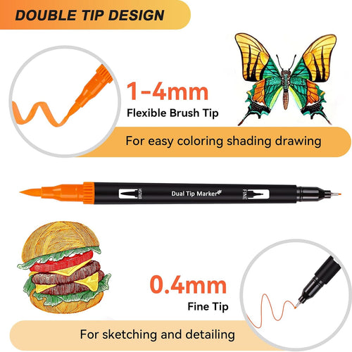 Artugn Dual Markers Brush Pens for Adult Coloring Books, 72 Colors Art Marker Set with Fine & Brush Tip Pen for Bullet Journaling, Coloring, Drawing, Hand Lettering, Calligraphy, Art Supplies