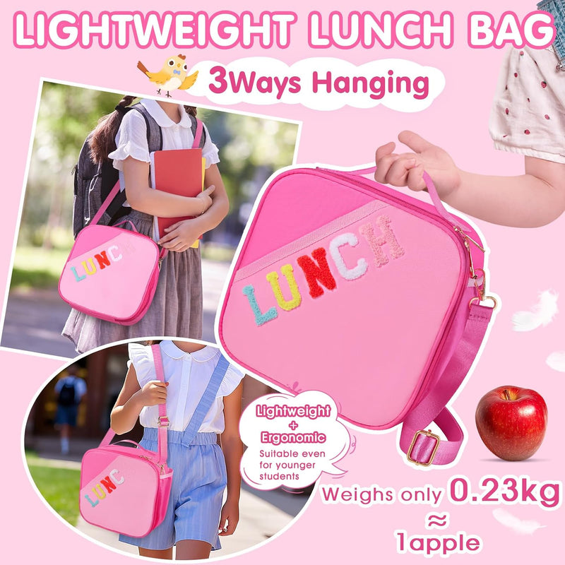 Nsrzua Lunch Bag Kids-Kids Insulated Lunch Bag with Adjustable Strap - Reusable Leakproof Lunch Box for Girls, Preppy School Lunch Tote for Travel, Picnic,School & Winter Camp