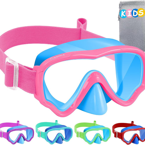 Vvinca Kids Swim Goggles with Nose Cover, Snorkel Diving Mask Fabric Strap Anti Fog Anti Shattered Lens Goggles for Kids 3-15
