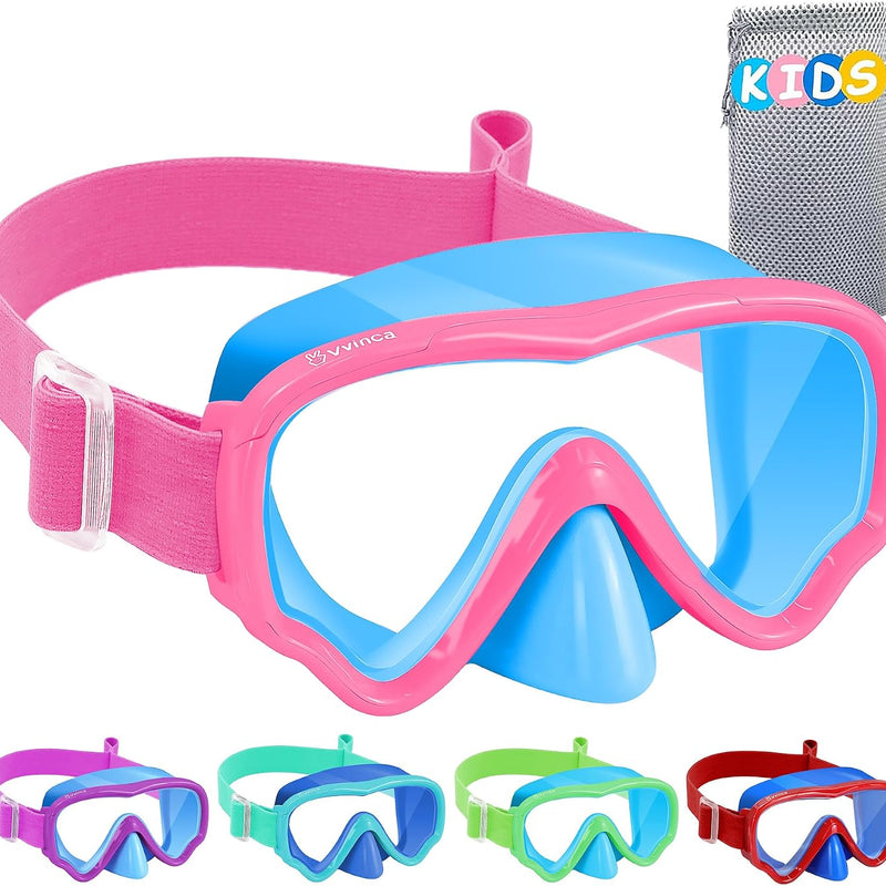Vvinca Kids Swim Goggles with Nose Cover, Snorkel Diving Mask Fabric Strap Anti Fog Anti Shattered Lens Goggles for Kids 3-15