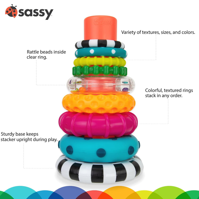 Sassy Stacks of Circles Stacking Ring STEM Learning Toy, 9-Piece Set for 6+ Months
