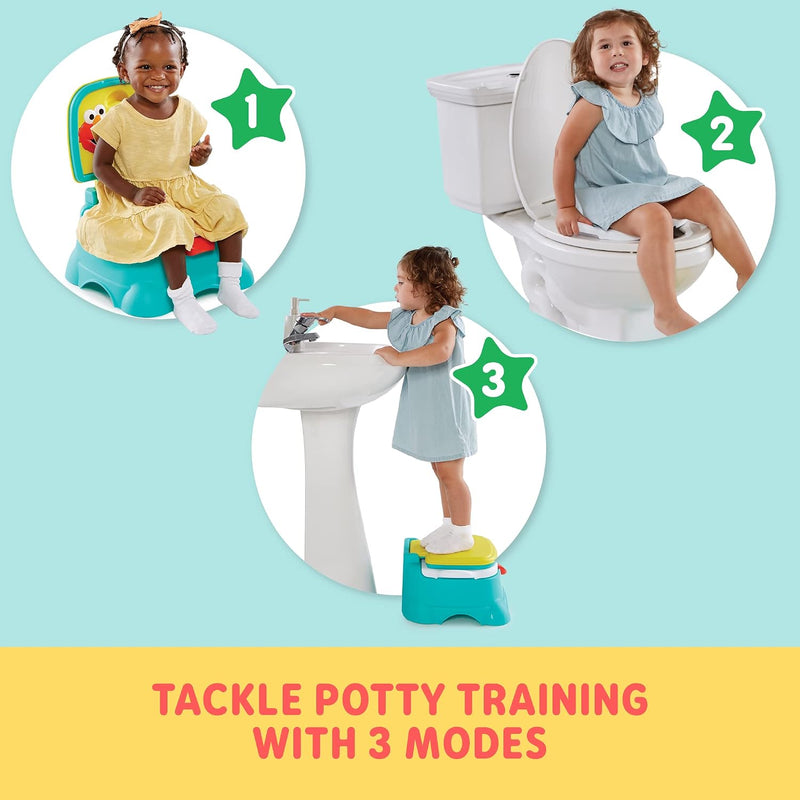 Sesame Street Elmo Hooray 3-in-1 Potty Training Toilet Seat and Step Stool, Easy to Clean Design with Flush Handle and Sounds, Portable and Great for Travel, Perfect for Toddler Boys and Girls 1-3
