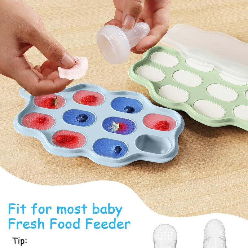 Baby Food Freezer Tray with Lids 2 Pack, Silicone Baby Food Storage Containers for Homemade Baby Food, Purees, Breastmilk, Ice Cube & Popsicle Mold (Blue/Green)