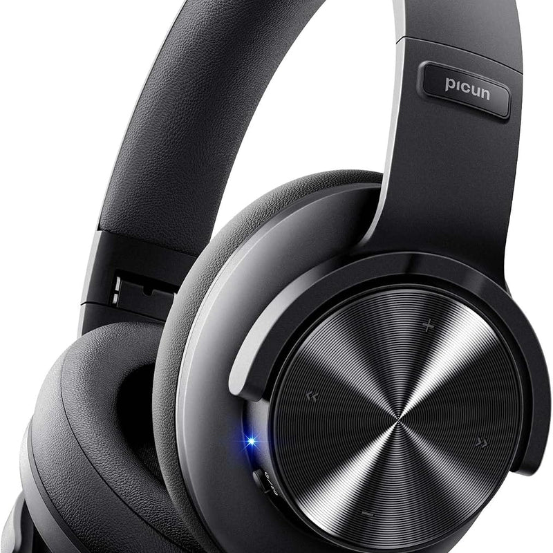 Picun B8 Bluetooth Headphones, 120H Playtime Headphone Wireless Bluetooth with 3 EQ Modes, Low Latency, Hands-Free Calls, Over Ear Headphones for Travel Home Office Cellphone PC Black