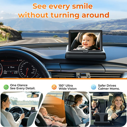 Itomoro Baby Car Camera, Easy Install, 1080p Clear View, Reliable Design | Night Vision with Rear-Facing Car Baby Monitor Built-in screen design 360° adjustable view car camera for baby