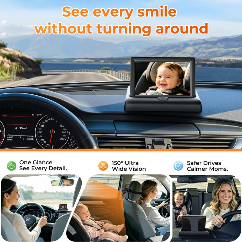 Itomoro Baby Car Camera, Easy Install, 1080p Clear View, Reliable Design | Night Vision with Rear-Facing Car Baby Monitor Built-in screen design 360° adjustable view car camera for baby