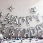 Silver Happy Birthday Aluminum Foil Balloon Decoration Kit for Kids and Adults