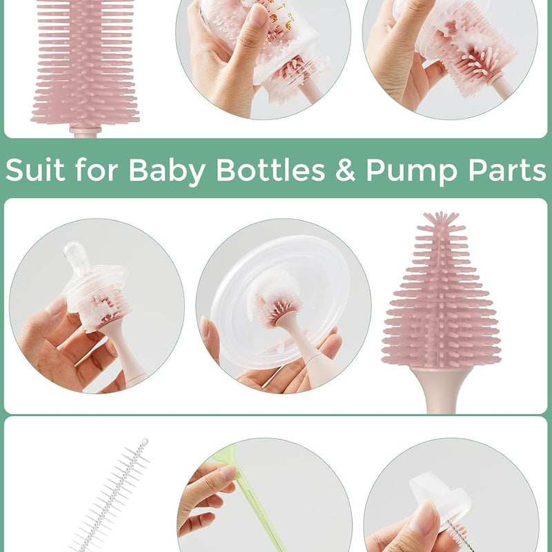Momcozy Baby Bottle Brush Kit, Push-Press Foam Design, Pink | Portable for Home & Travel, Bottle Cleaner Brush for Breast Pumps & Nipple, Newborn Essentials, Food-Grade BPA-Free